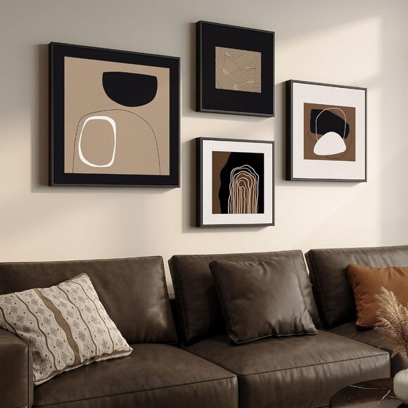 Contemporary 4-Piece Framed Geometric Abstract Canvas Art - Ideal for Any Room